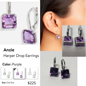Anzie Amethyst Drop Earrings - Silver and Purple. Without Box.   # 291